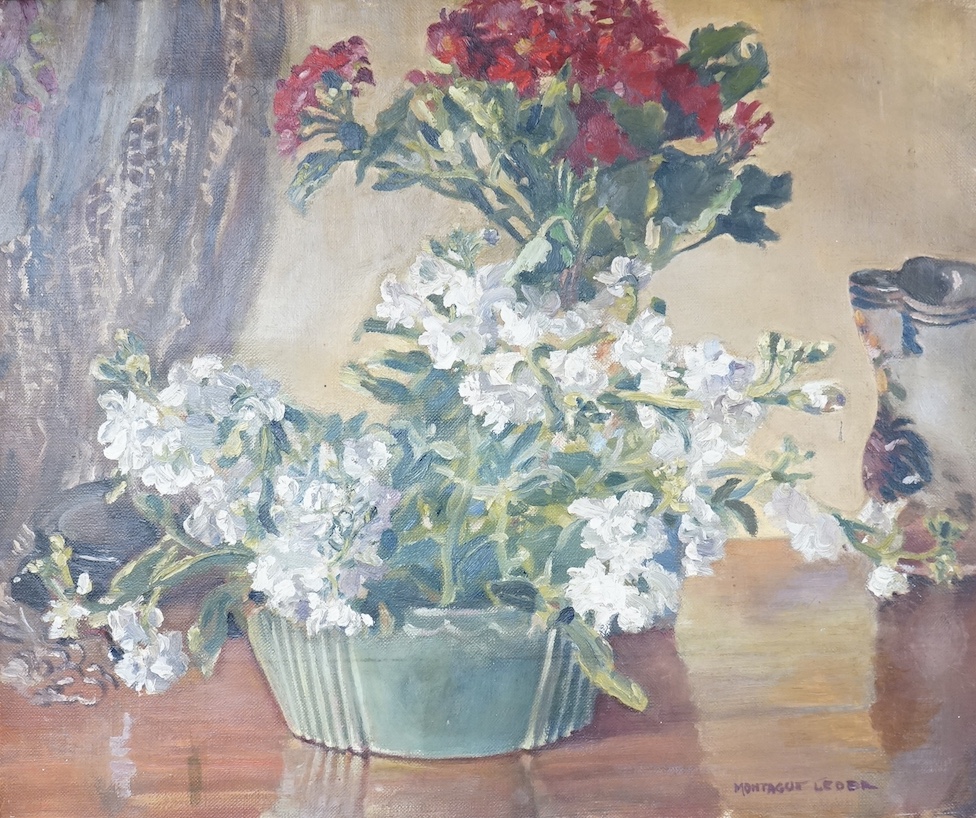 Montague Leder (1897-1976), oil on canvas, Still life of flowers, signed, gilt framed, 46 x 56cm. Condition - fair to good